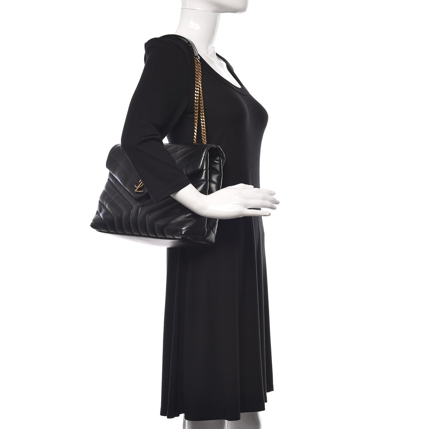 Calfskin Y Quilted Monogram Medium Loulou Chain Satchel Black