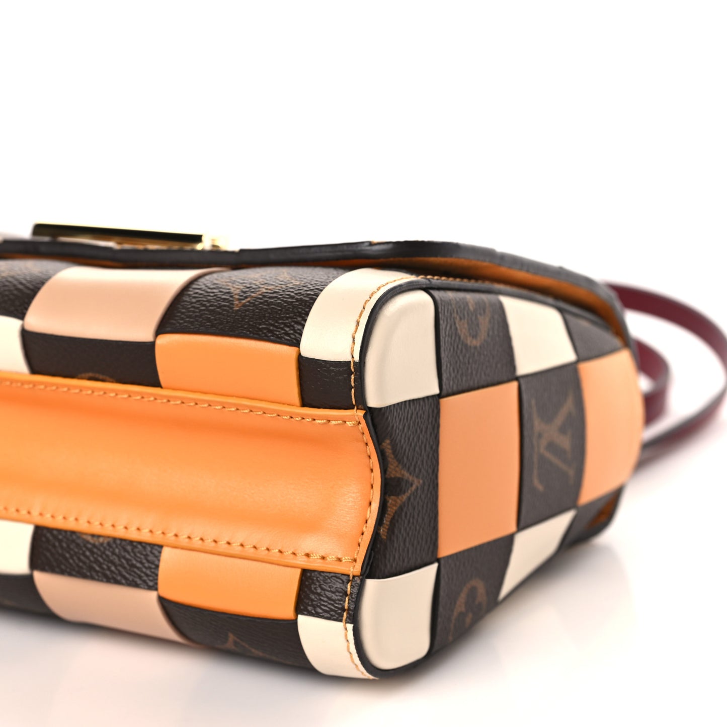 Calfskin Monogram Check Twist MM Beige White Orange