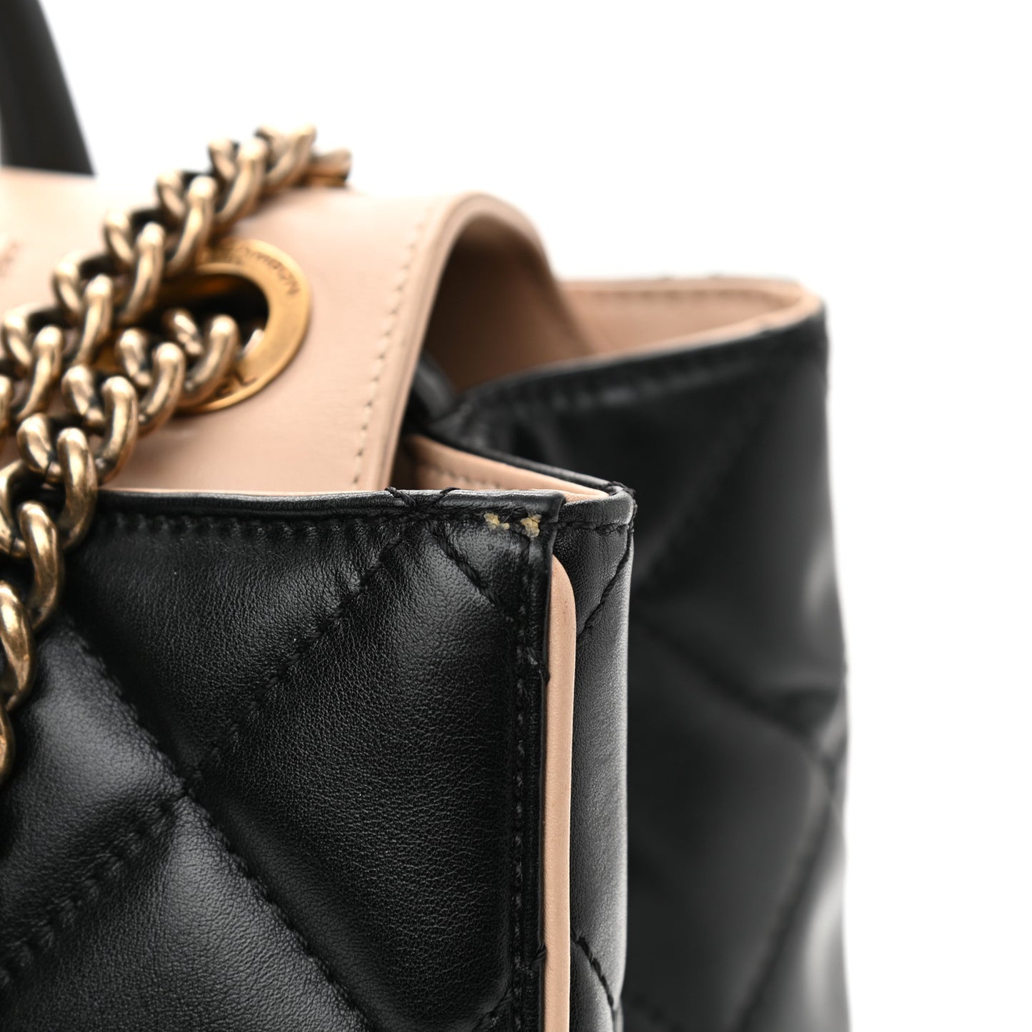 Lambskin Quilted Small Portobello Tote Black Beige
