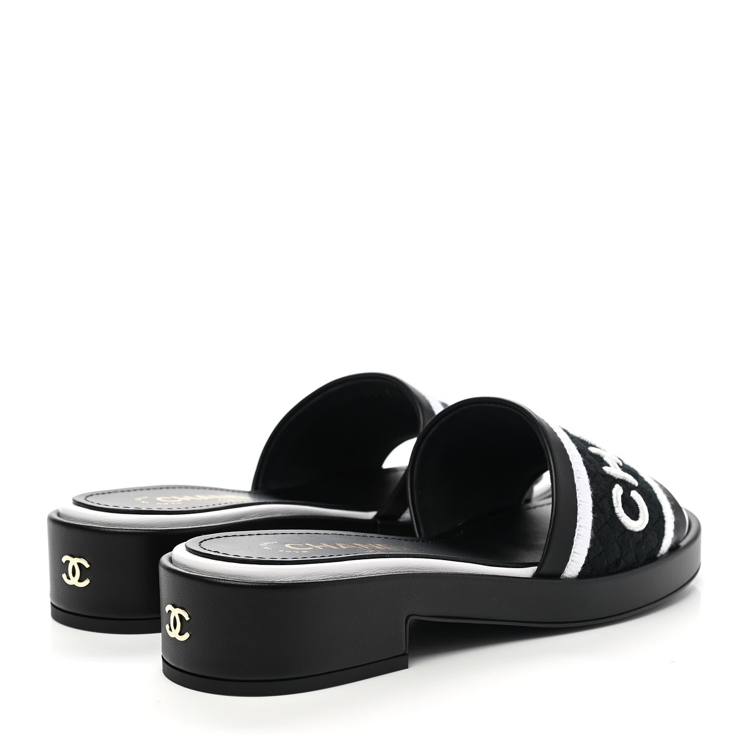 Chanel Lambskin Embroidered CC Mule Sandal 36.5 Black White 4 of 9