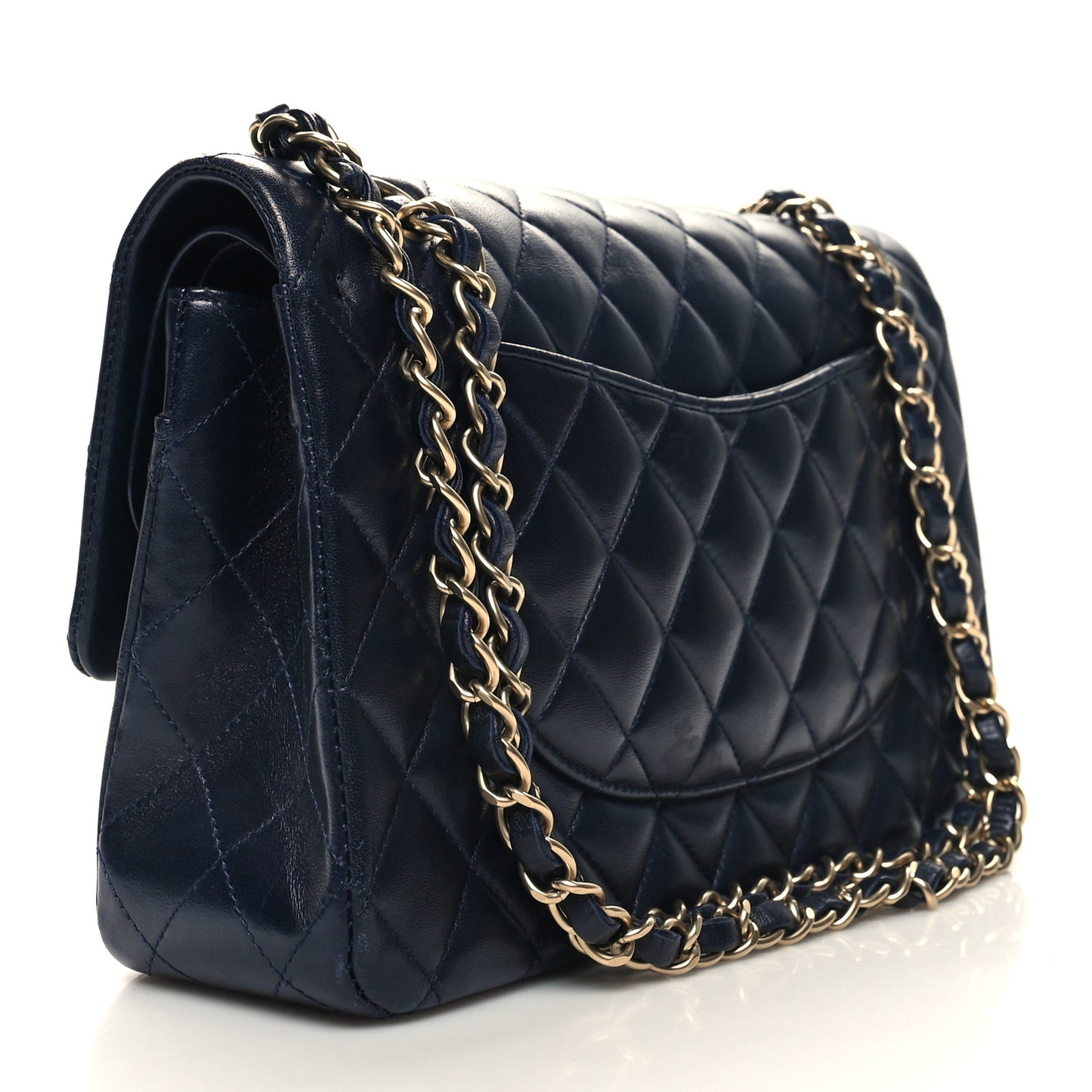 Lambskin Quilted Medium Double Flap Navy