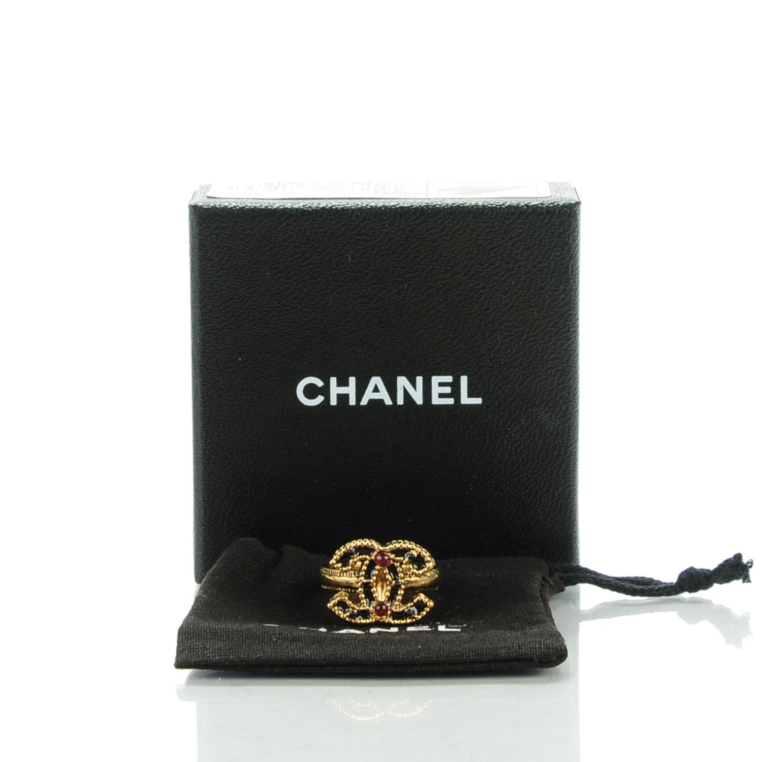 Chanel Enamel Gripoix CC Ring 6.5 Black Gold 5 of 5