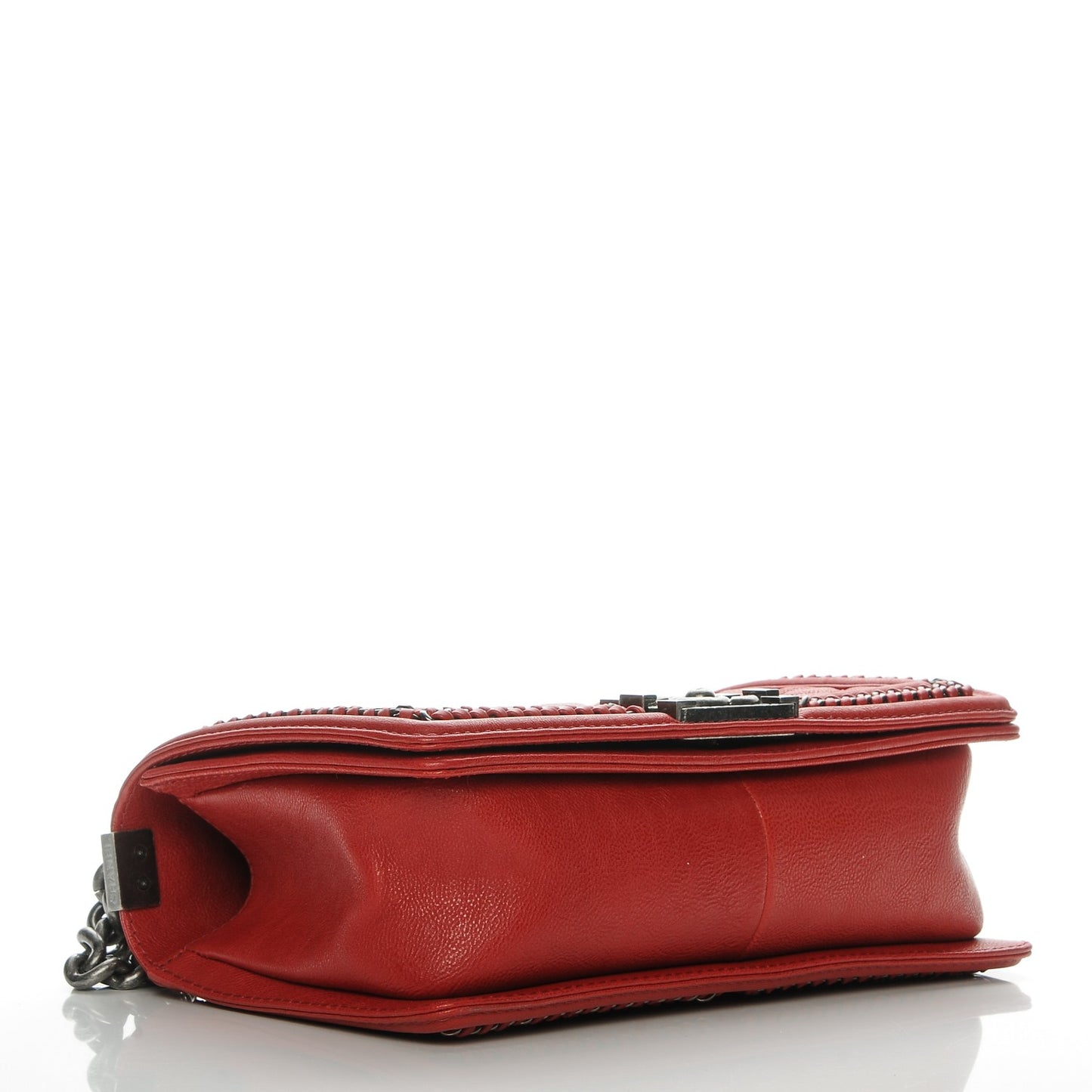 Calfskin Quilted Medium Top Handle Boy Flap Red