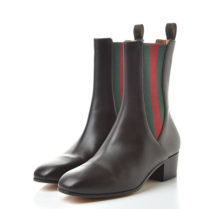 Gucci Calfskin Web Karen Ankle Boots 36 Brown 3 of 7