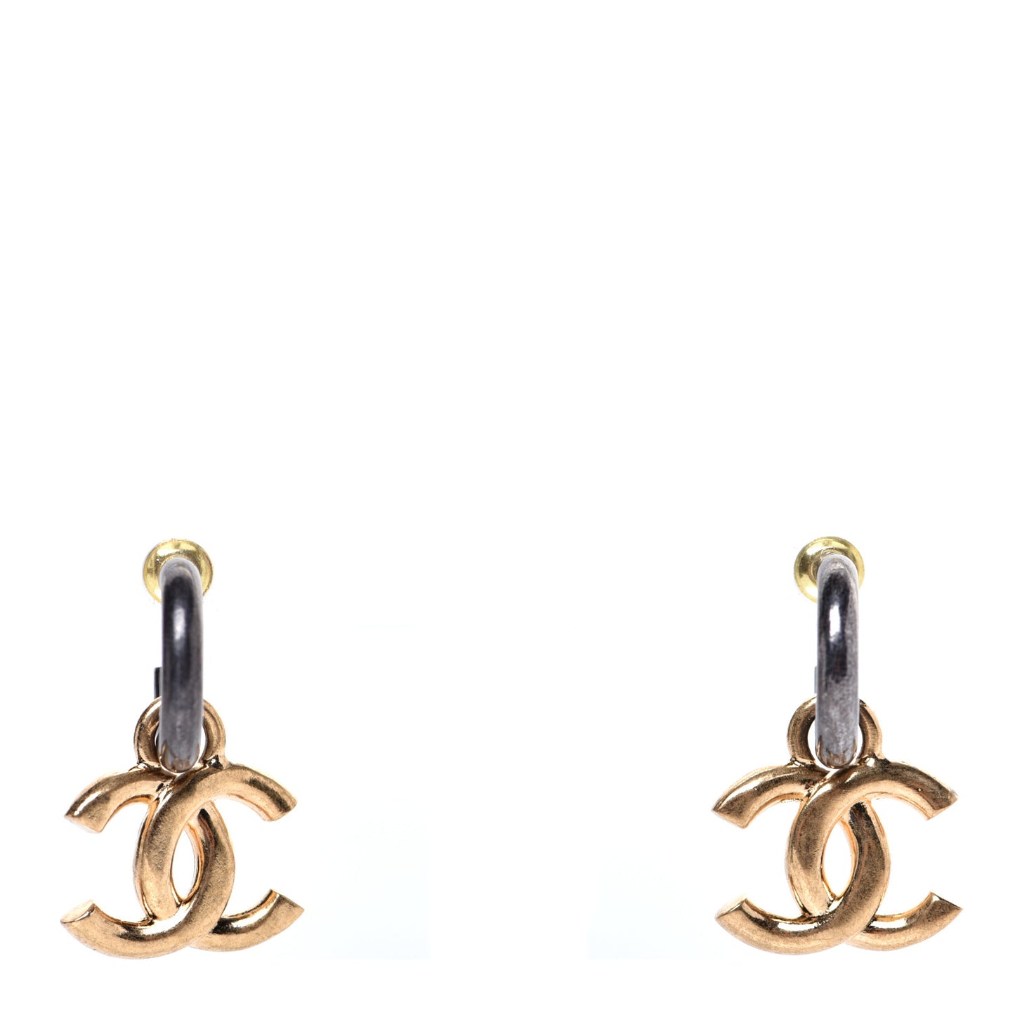 Metal Drop CC Earrings Ruthenium Gold