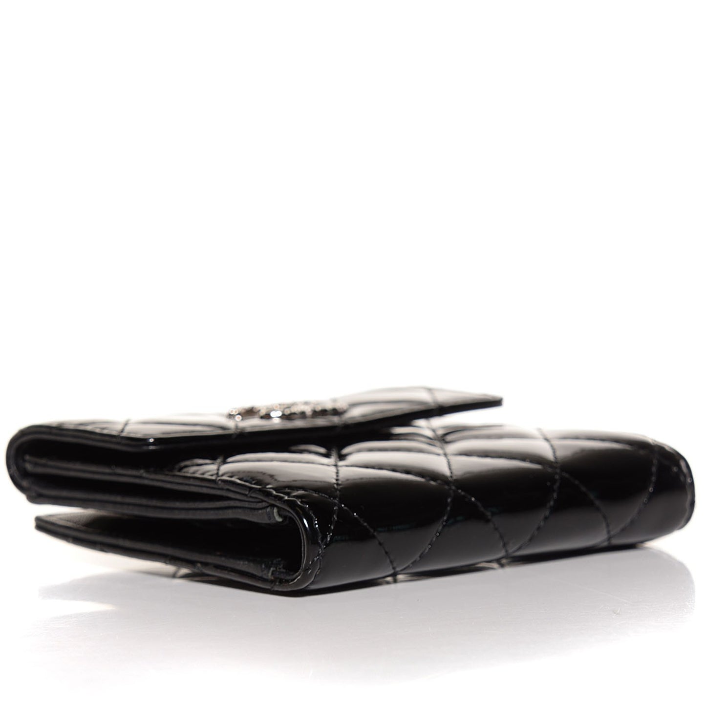 Patent Quilted Brilliant French Flap Wallet Black