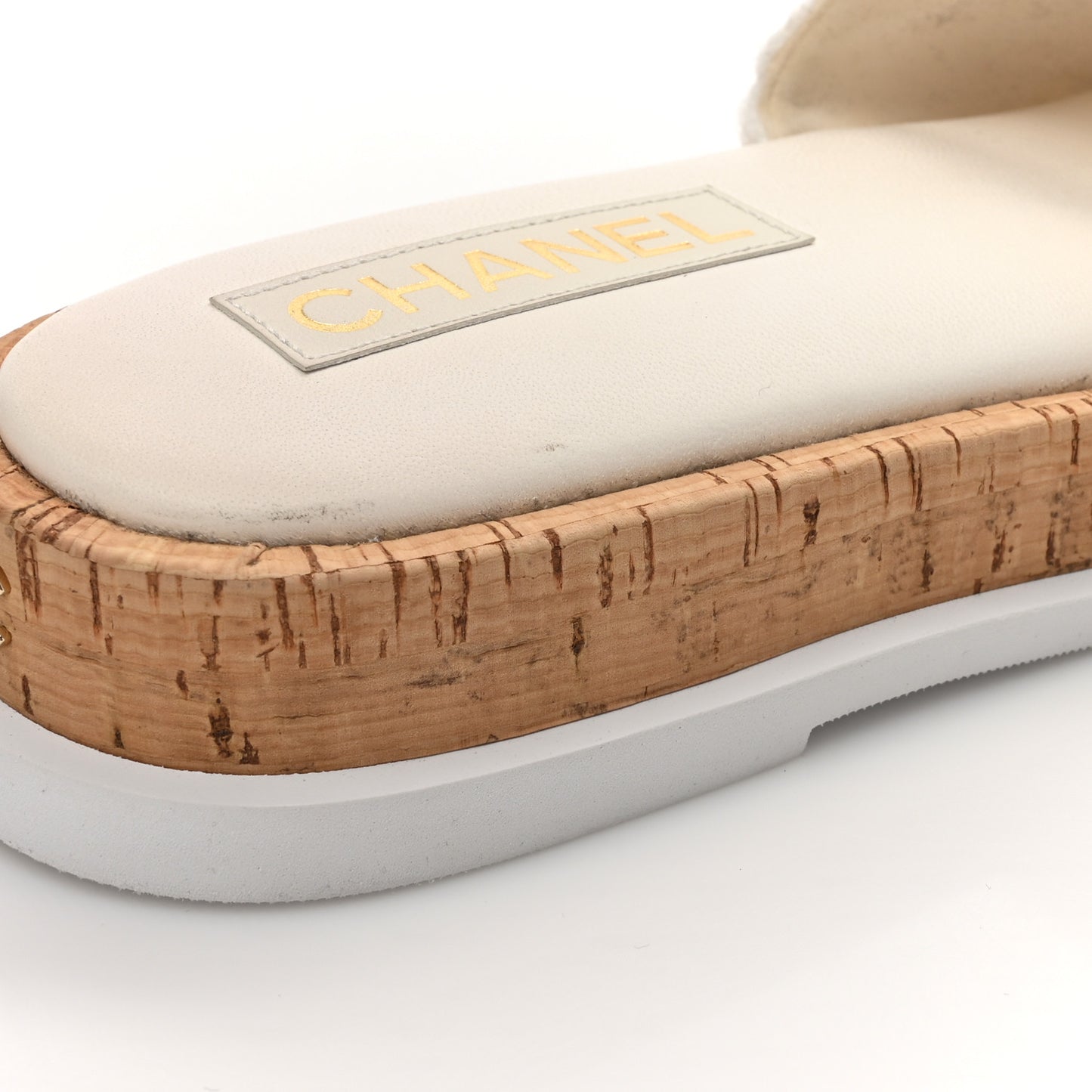 Fabric Pearl Cork CC Slip On Sandals 40 White