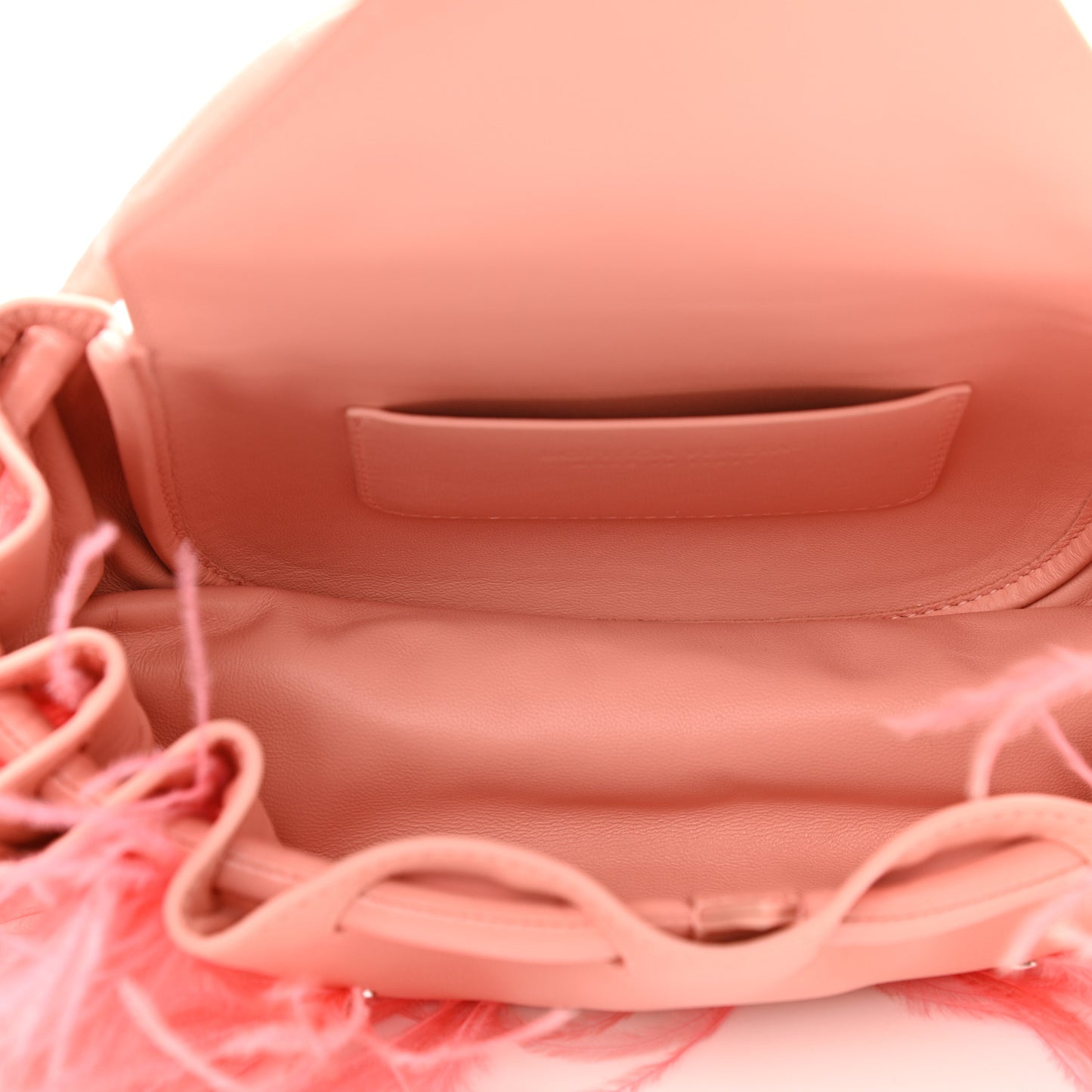 Lambskin Ostrich Feather Small Beak Triangle Flap Shoulder Bag Peachy Silver