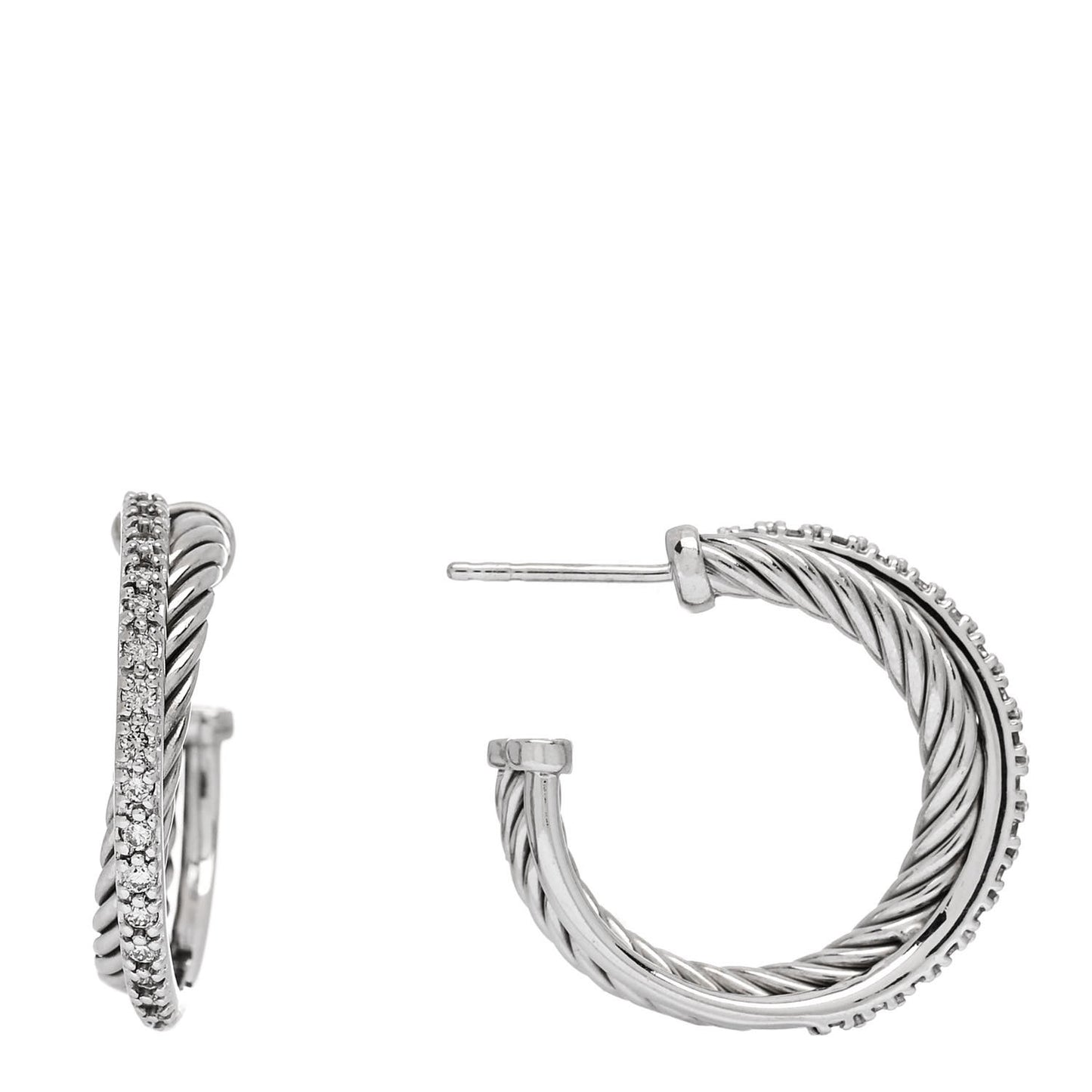 Sterling Silver Diamond Small Crossover Hoop Earrings