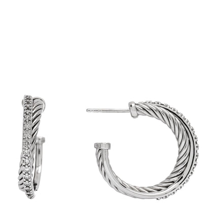 David Yurman Sterling Silver Diamond Small Crossover Hoop Earrings 1 of 4