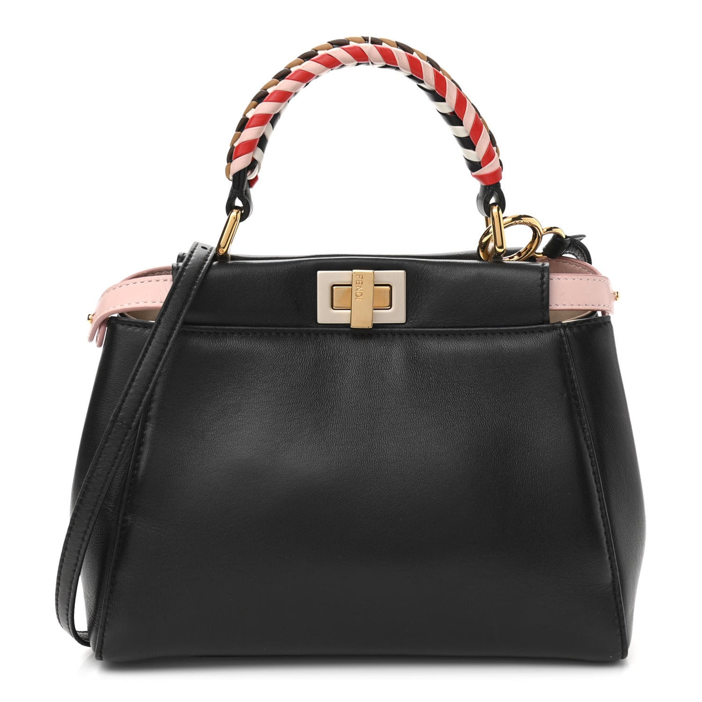 Nappa Vitello Century Woven Handle Mini Peekaboo Iconic Satchel Black Confetto Multicolor