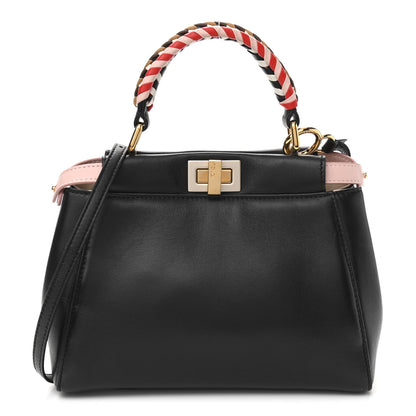 Fendi Nappa Vitello Century Woven Handle Mini Peekaboo Iconic Satchel Black Confetto Multicolor 1 of 11