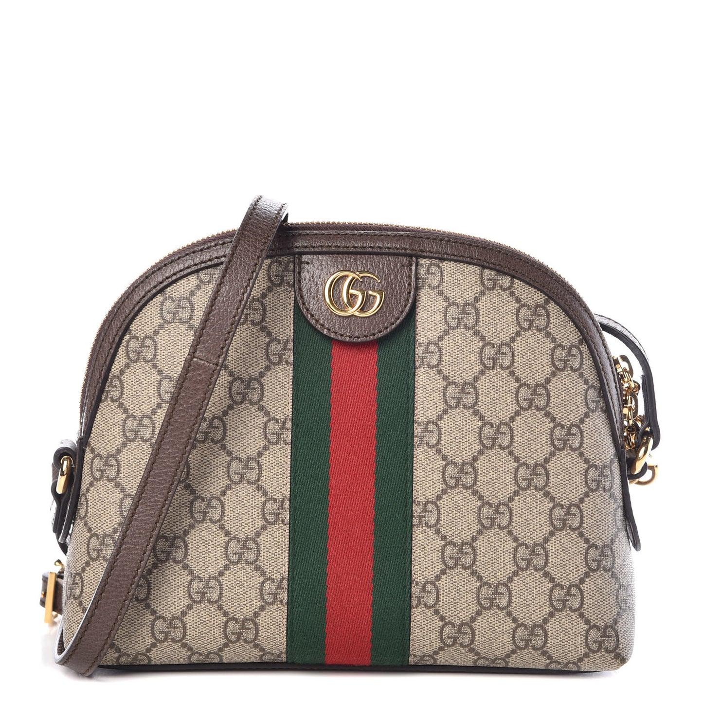 GG Supreme Monogram Textured Dollar Calfskin Web Small Ophidia Dome Shoulder Bag Beige Ebony New Acero