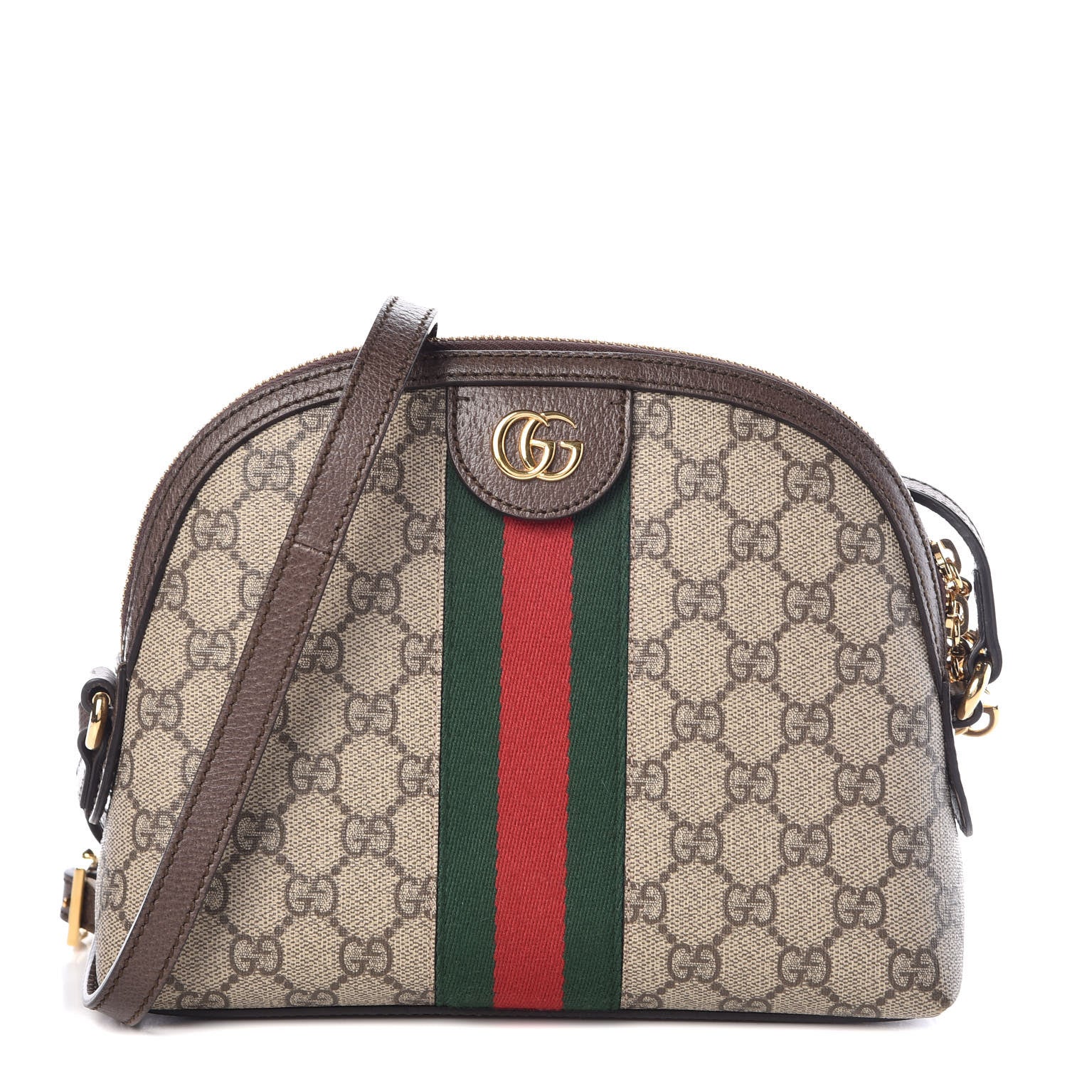 Gucci GG Supreme Monogram Textured Dollar Calfskin Web Small Ophidia Dome Shoulder Bag Beige Ebony New Acero 1 of 12