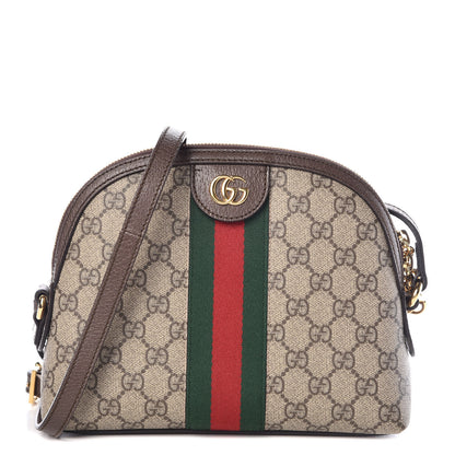 Gucci GG Supreme Monogram Textured Dollar Calfskin Web Small Ophidia Dome Shoulder Bag Beige Ebony New Acero 1 of 12