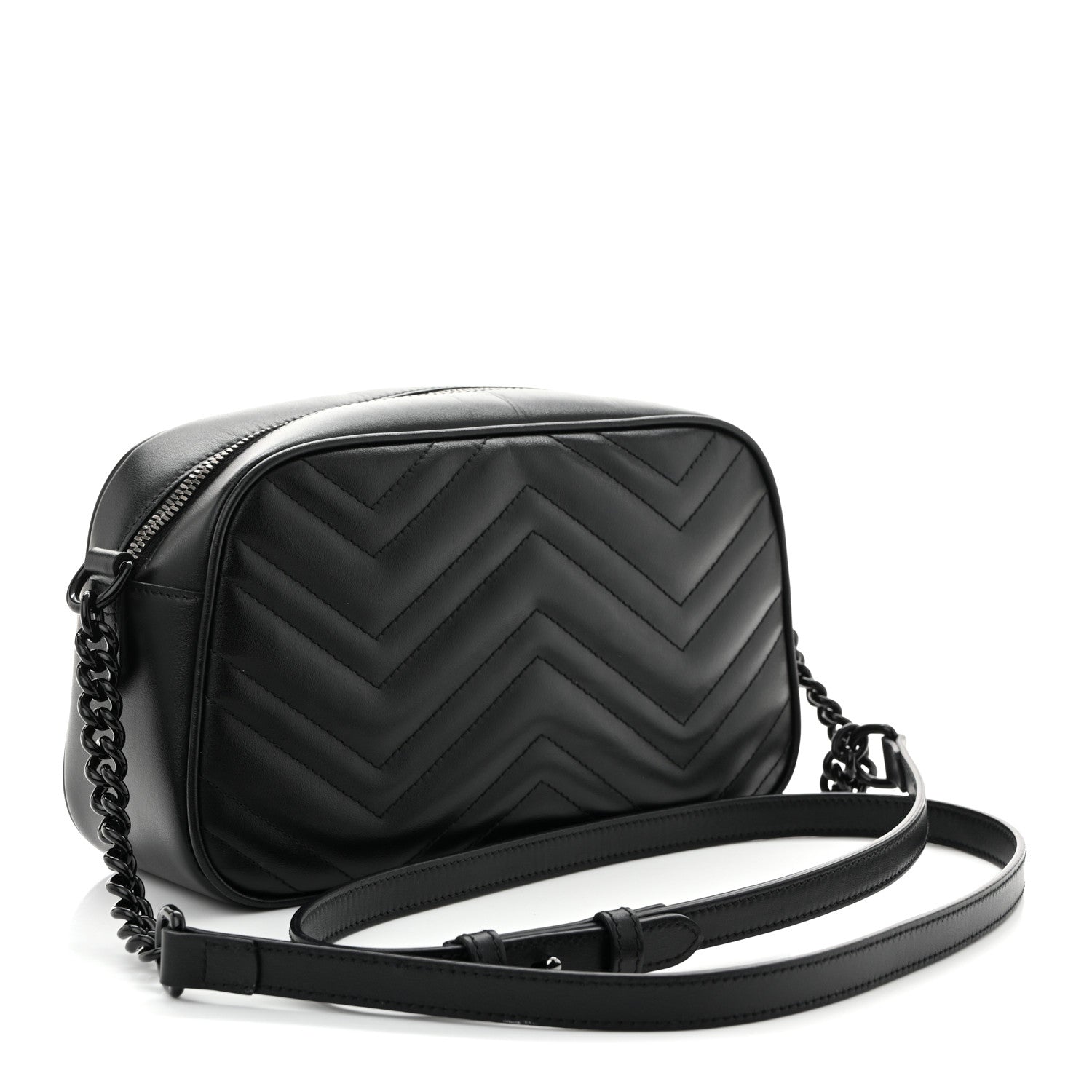 Gucci Calfskin Matelasse Monochrome Small GG Marmont Chain Shoulder Bag Black 3 of 10