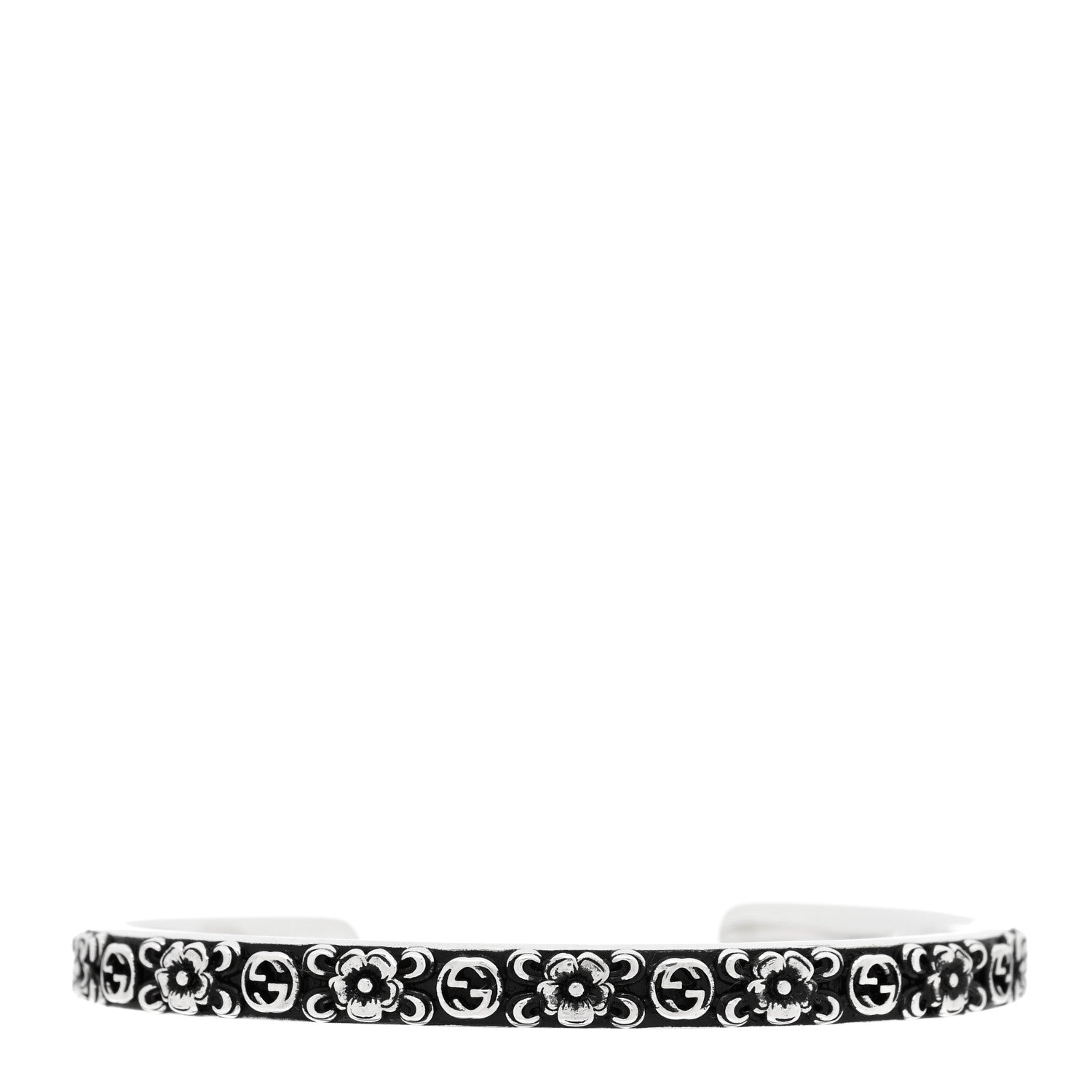 Gucci Sterling Silver Interlocking G Flower Cuff Bracelet 1 of 3
