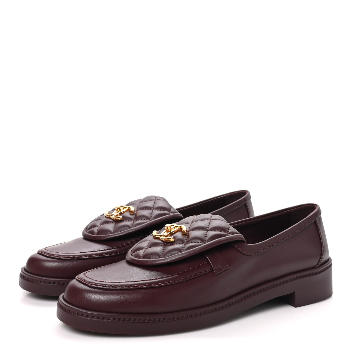 Chanel Calfskin Quilted CC Turnlock Loafers 41.5 Burgundy 4 of 10