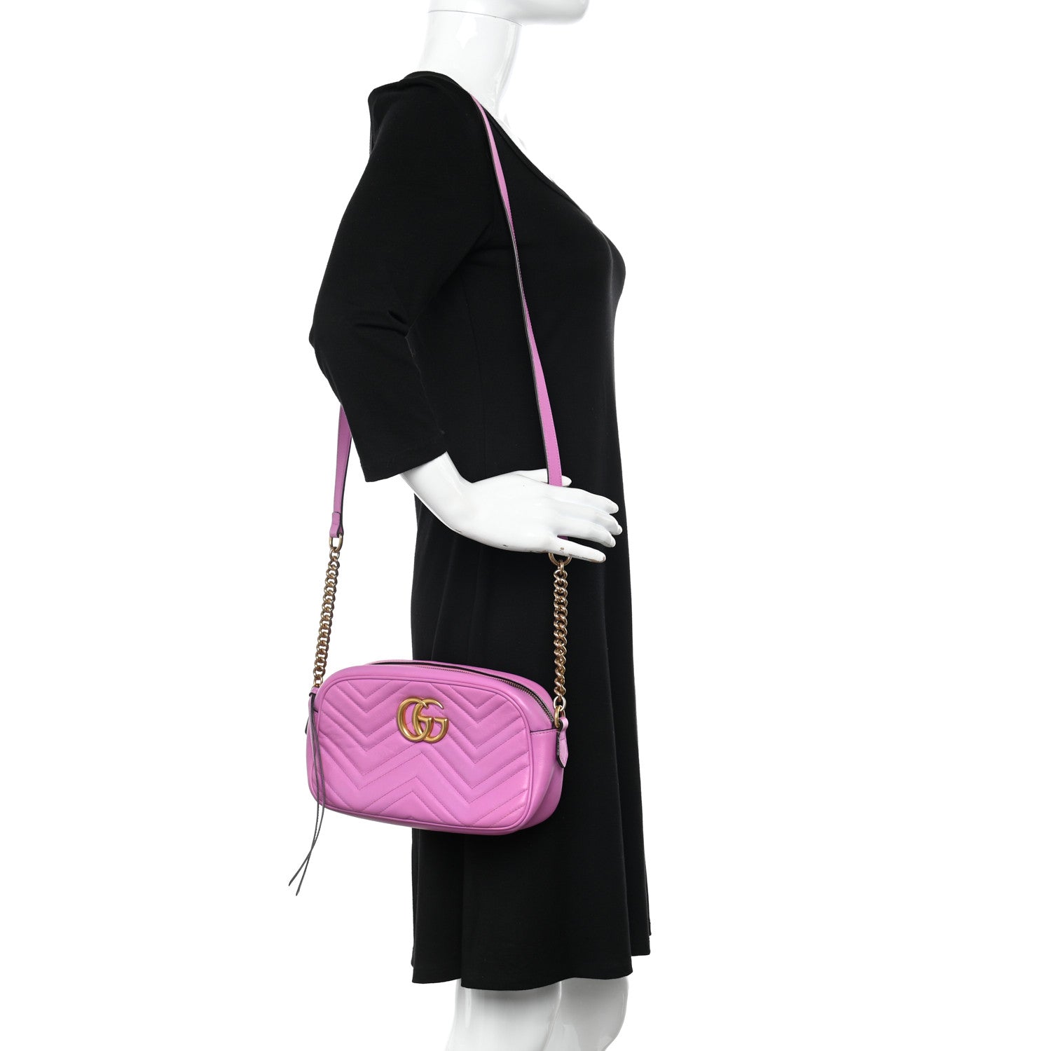 Gucci Calfskin Matelasse Small GG Marmont Chain Shoulder Bag Candy Mousse 2 of 10