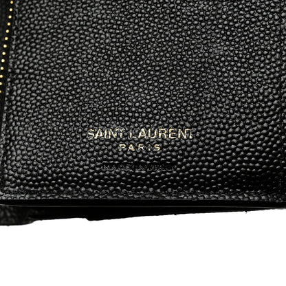 Saint Laurent Grain De Poudre Matelasse Chevron Monogram Compact Tri Fold Wallet Black 6 of 7