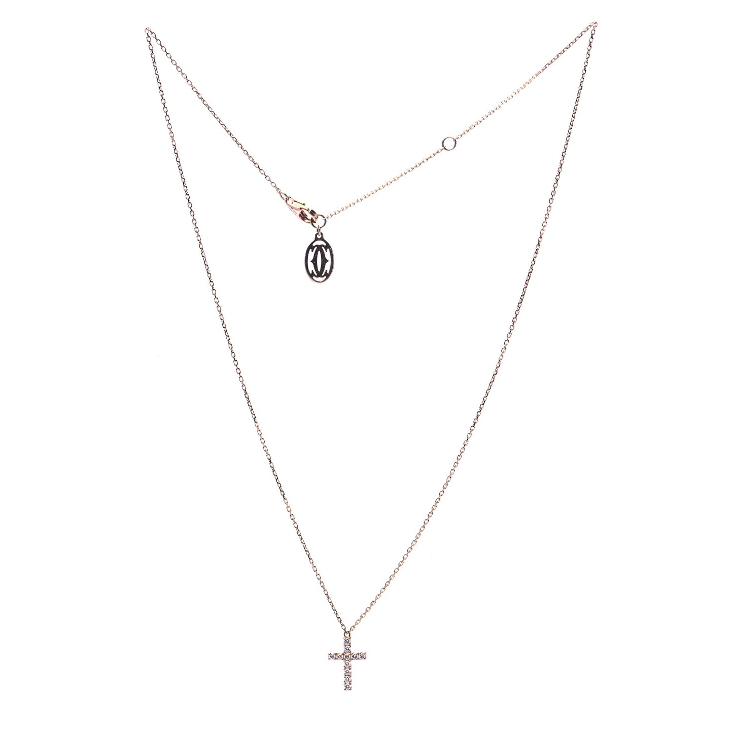 18K Pink Gold Diamond Symbols Cross Pendant Necklace