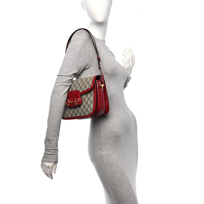Gucci GG Supreme Monogram Azalea Calfskin Horsebit 1955 Shoulder Bag Beige Ebony New Cherry Red 2 of 11