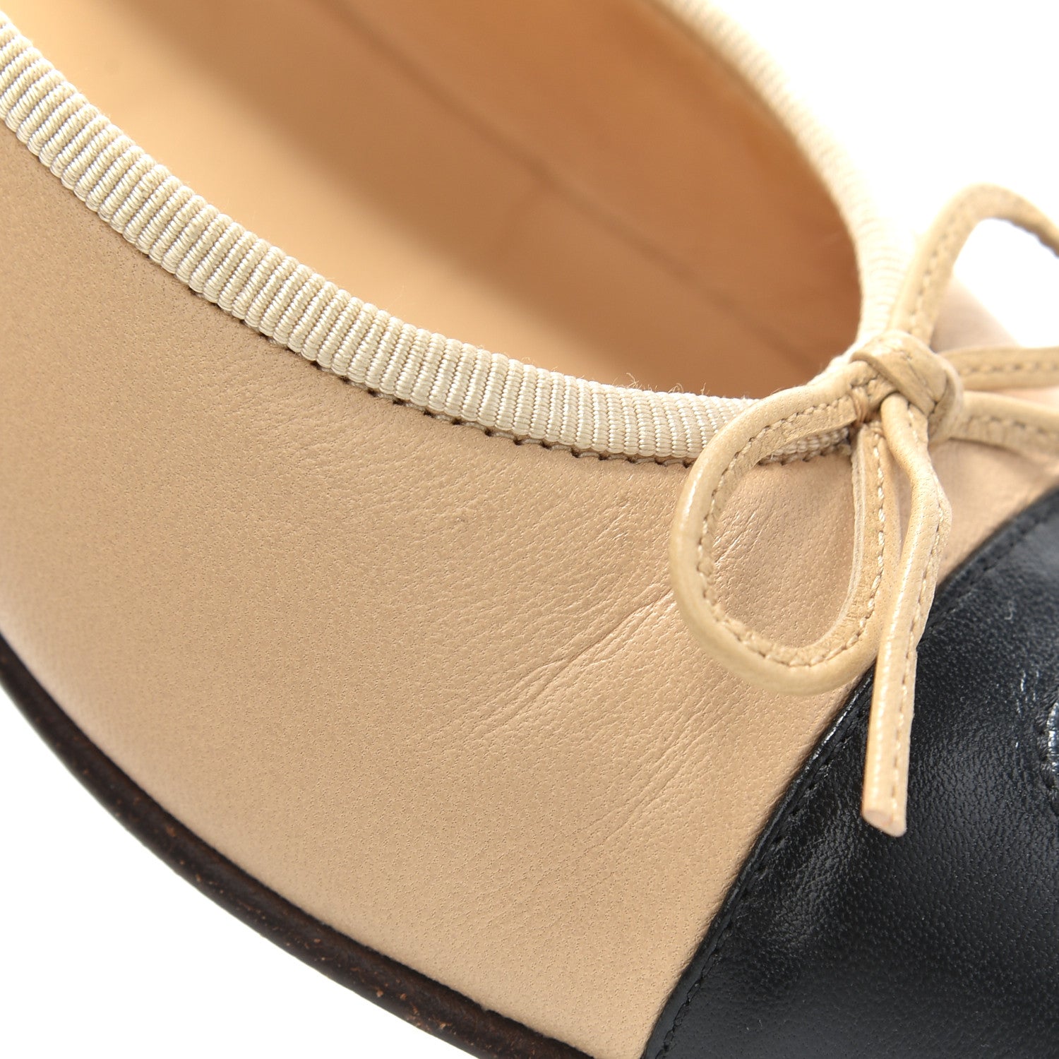 Chanel Lambskin Cap Toe CC Ballerina Flats 36.5 Beige Black 18 of 21