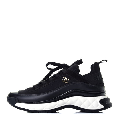 Chanel Velvet Calfskin Mixed Fibers CC Sneakers 37.5 Black 1 of 10