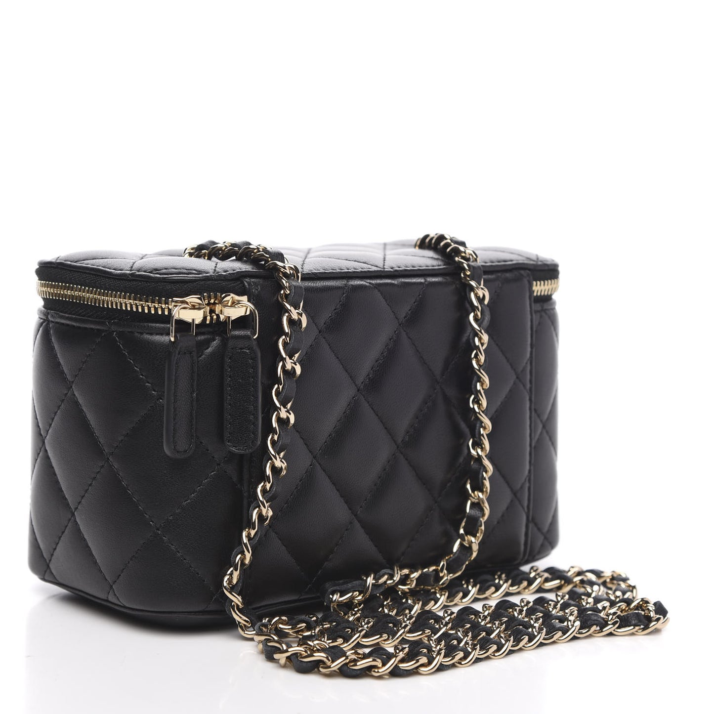 Lambskin Quilted Small Vanity Case With Chain Black