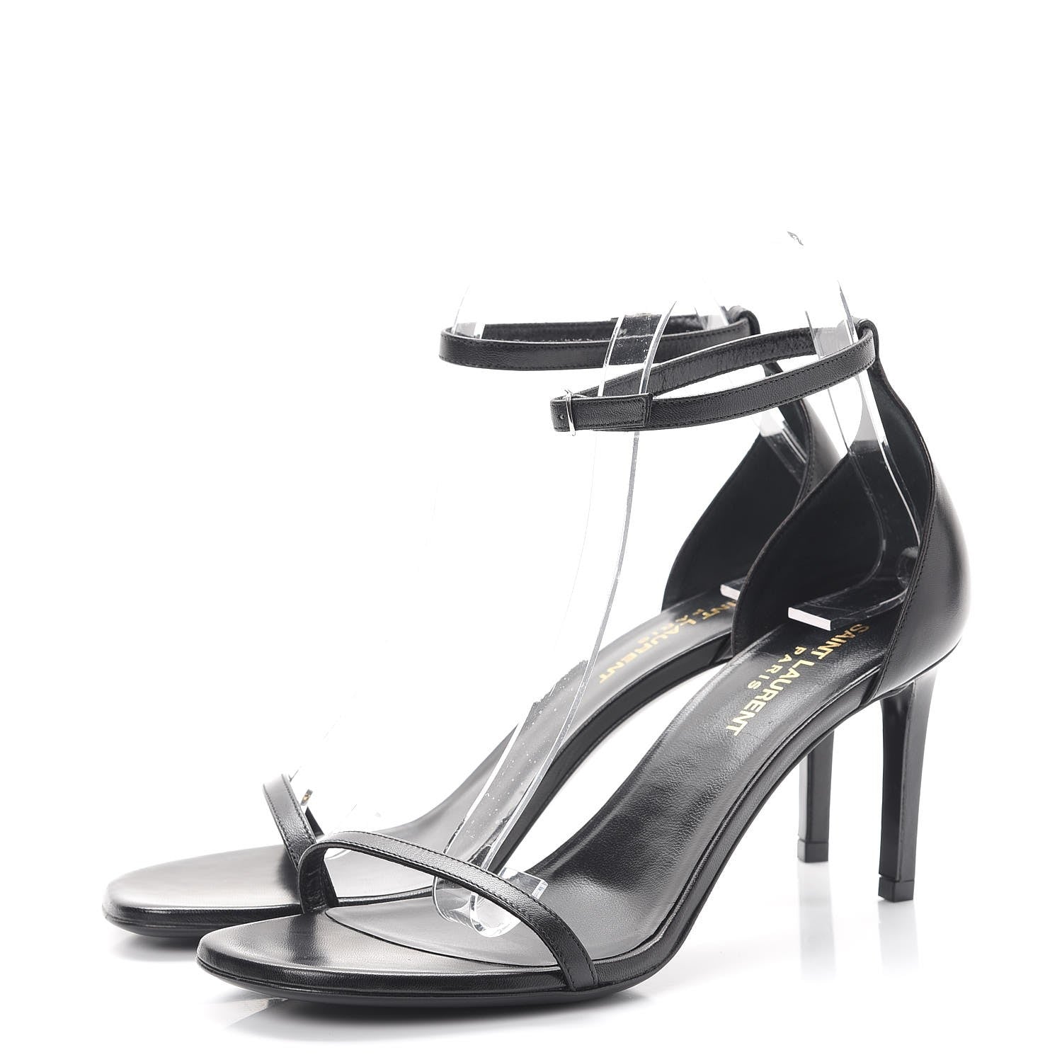 Saint Laurent Calfskin Jane 80 Ankle Strap Sandals 37.5 Black 3 of 9