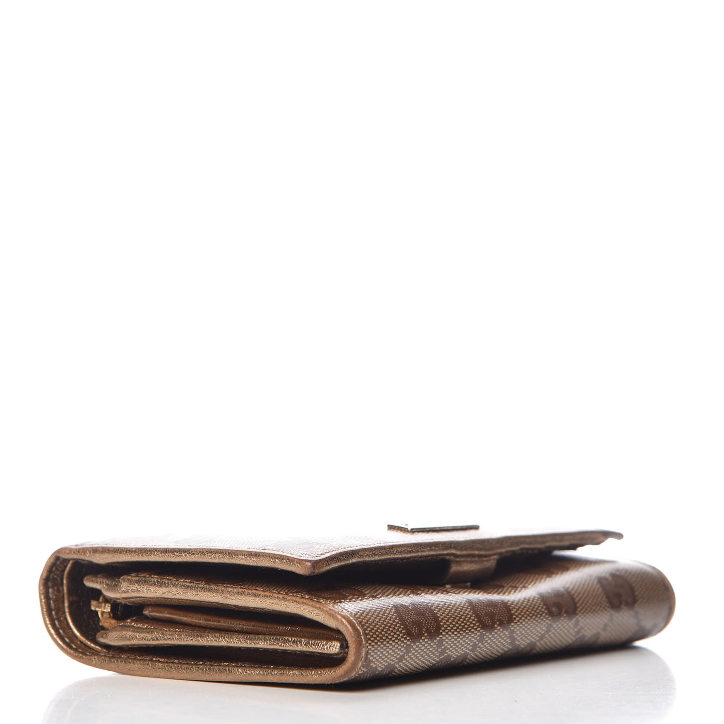 Metallic Crystal Monogram French Flap Wallet Gold