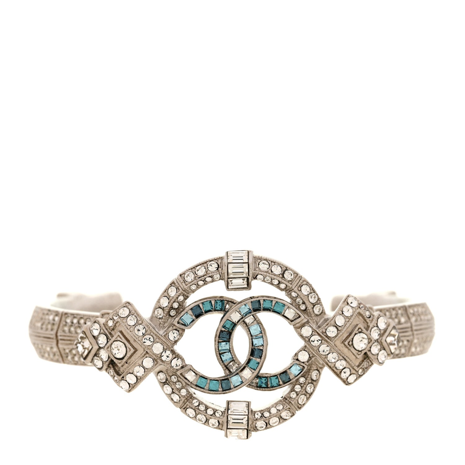 Chanel Crystal CC Cuff Silver Blue 1 of 4