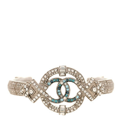 Chanel Crystal CC Cuff Silver Blue 1 of 4