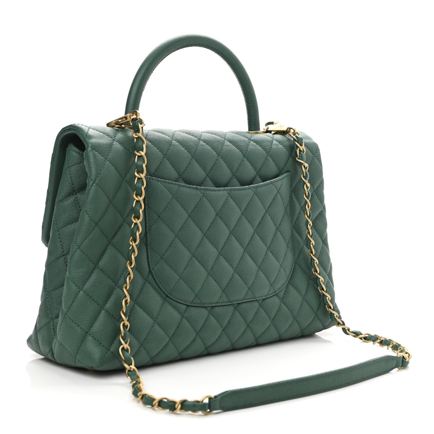 Chanel Caviar Quilted Medium Coco Handle Flap Green 2 of 9