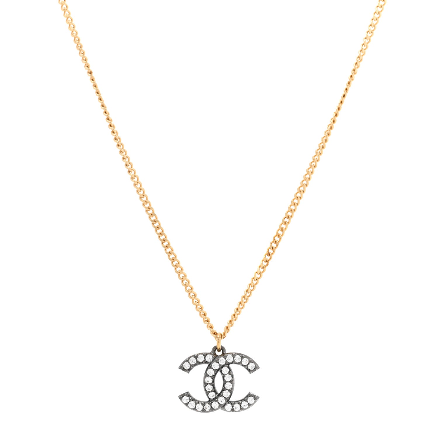 Chanel Crystal CC Necklace Gold Ruthenium 1 of 5
