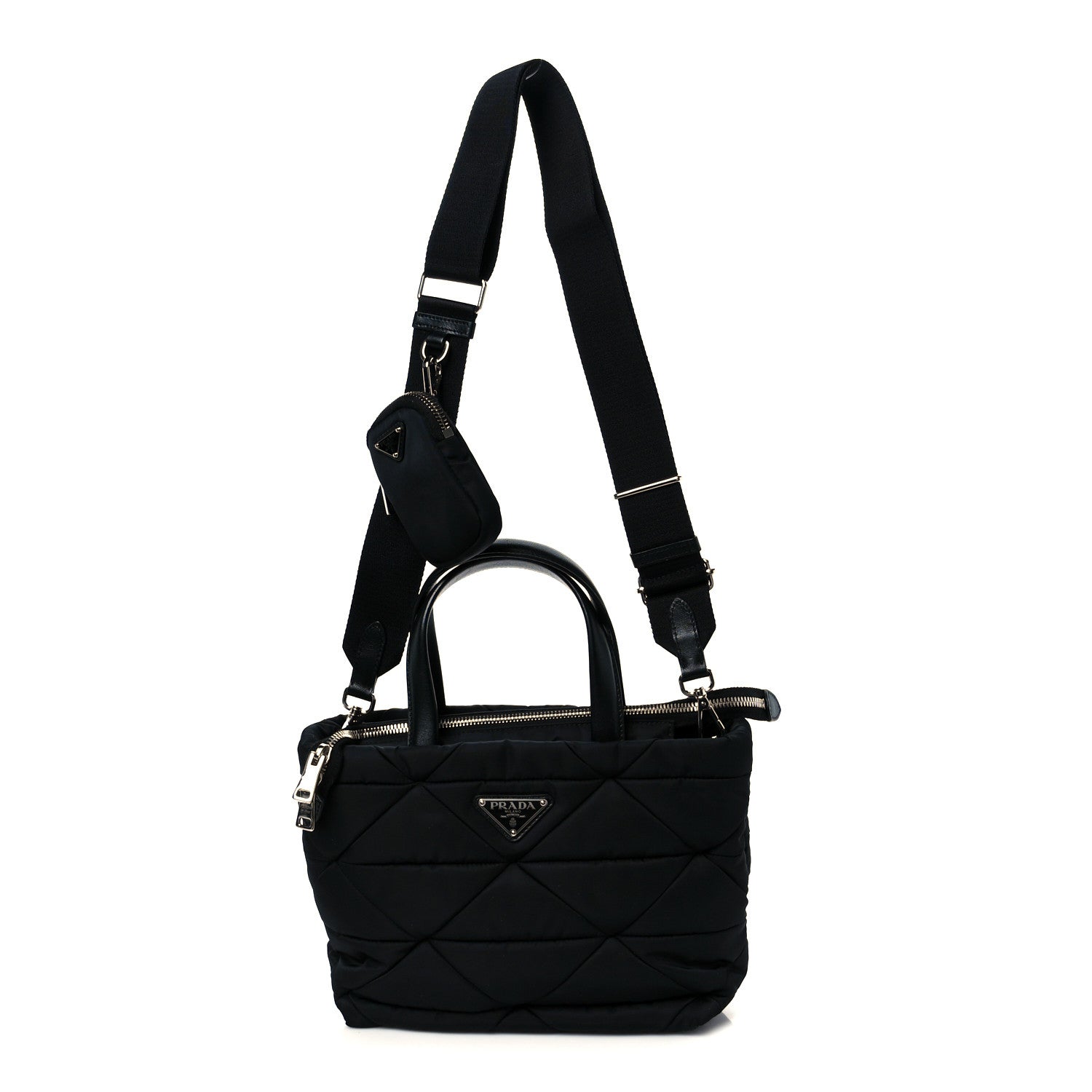 Prada Re-Nylon Nappa Triangle Quilted Padded Double Handled Zip Pocket Tote Black 1 of 13