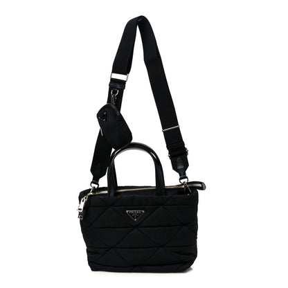 Prada Re-Nylon Nappa Triangle Quilted Padded Double Handled Zip Pocket Tote Black 1 of 13