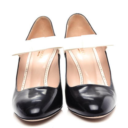 Gucci Polished Calfskin Nimue Bow Mary Jane Pumps 40 Black White 5 of 10