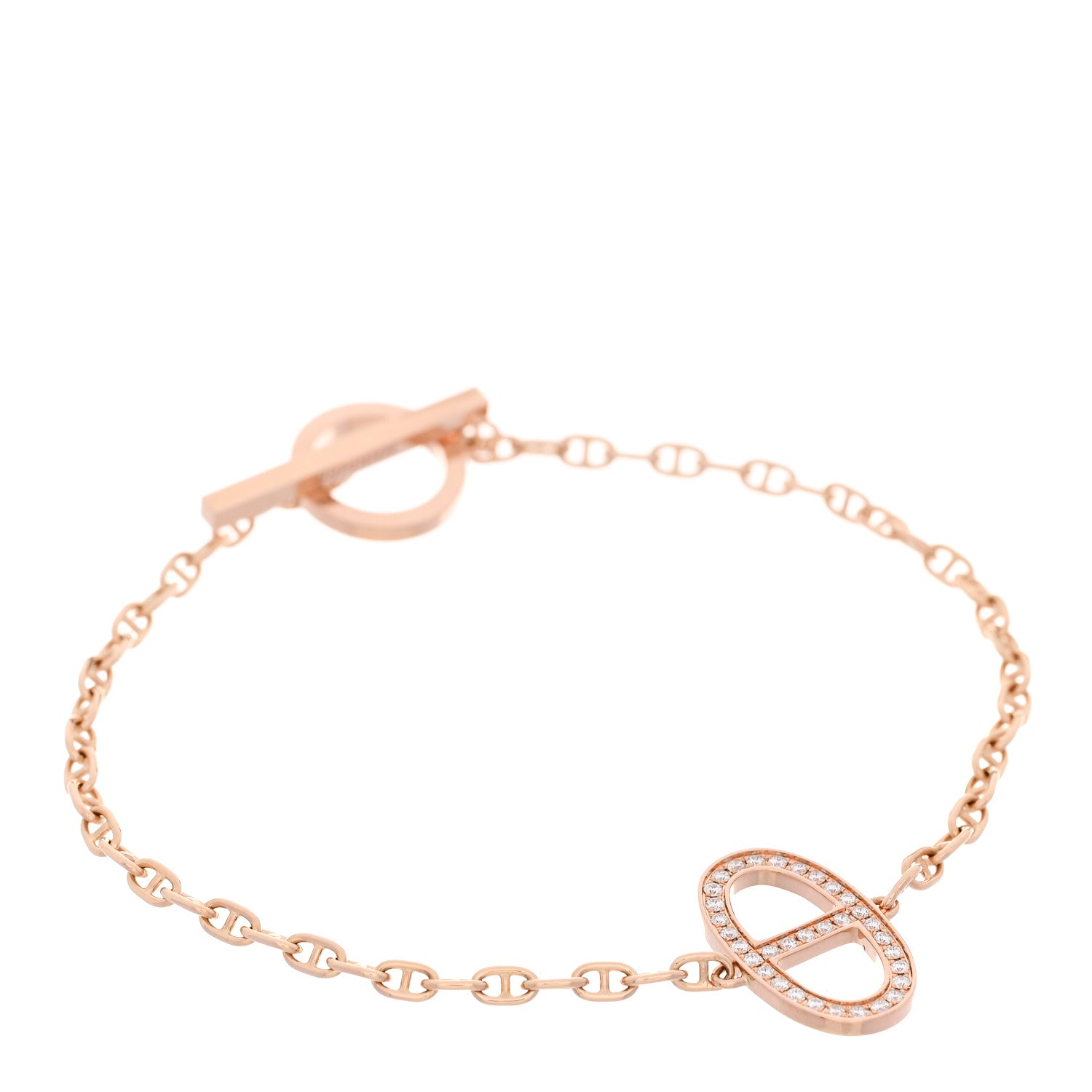 Hermes 18K Rose Gold Diamond Chaine d'Ancre Contour Bracelet ST 1 of 5