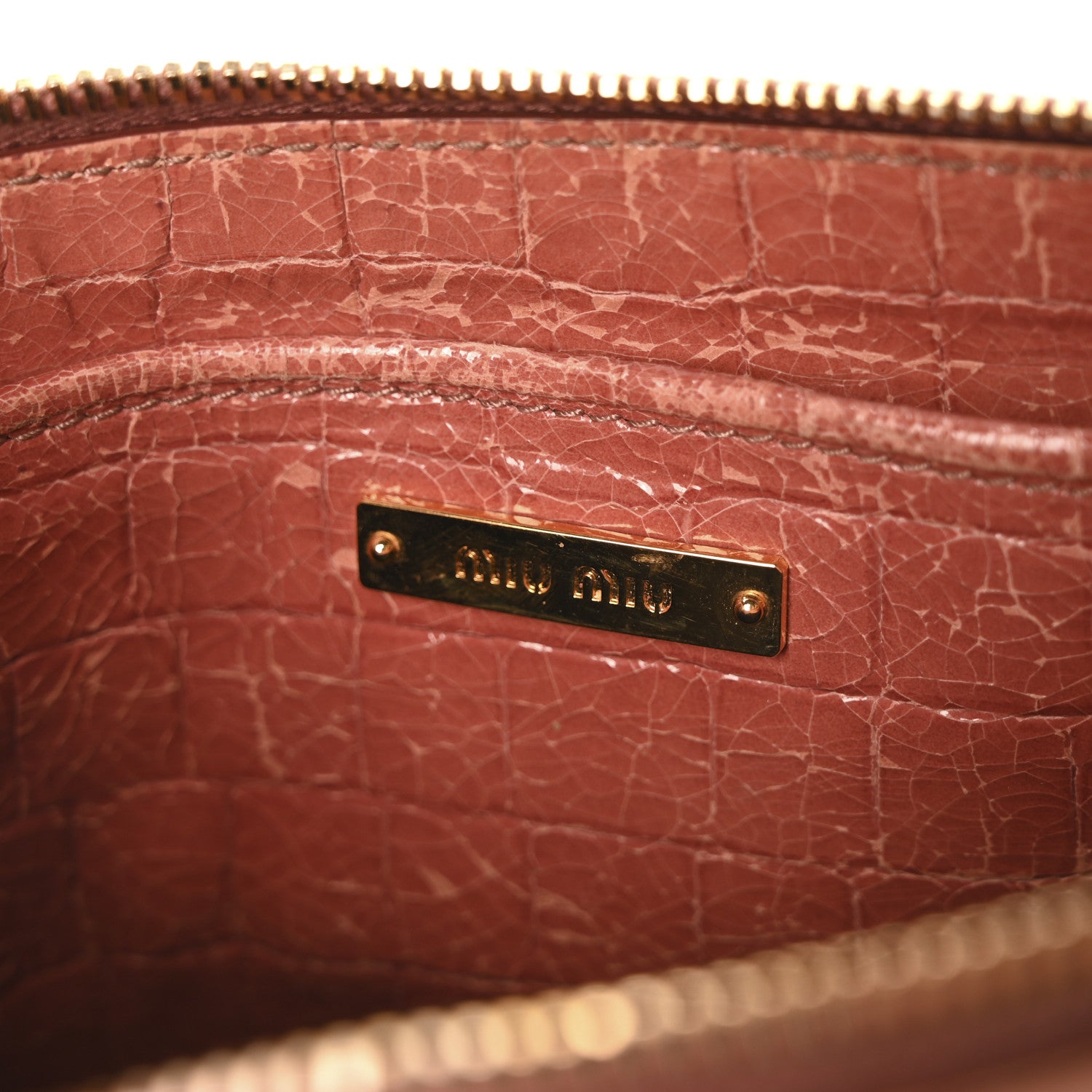 Miu Miu Vernice Crocodile Embossed Crossbody Bag Antico 6 of 10