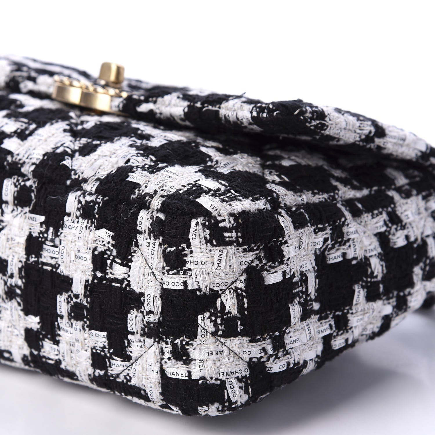 Chanel Tweed Quilted Medium 19 Flap Black Ecru White 7 of 11