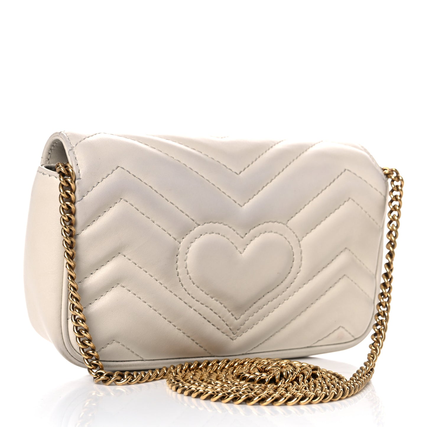 Calfskin Matelasse Super Mini GG Marmont Shoulder Bag White