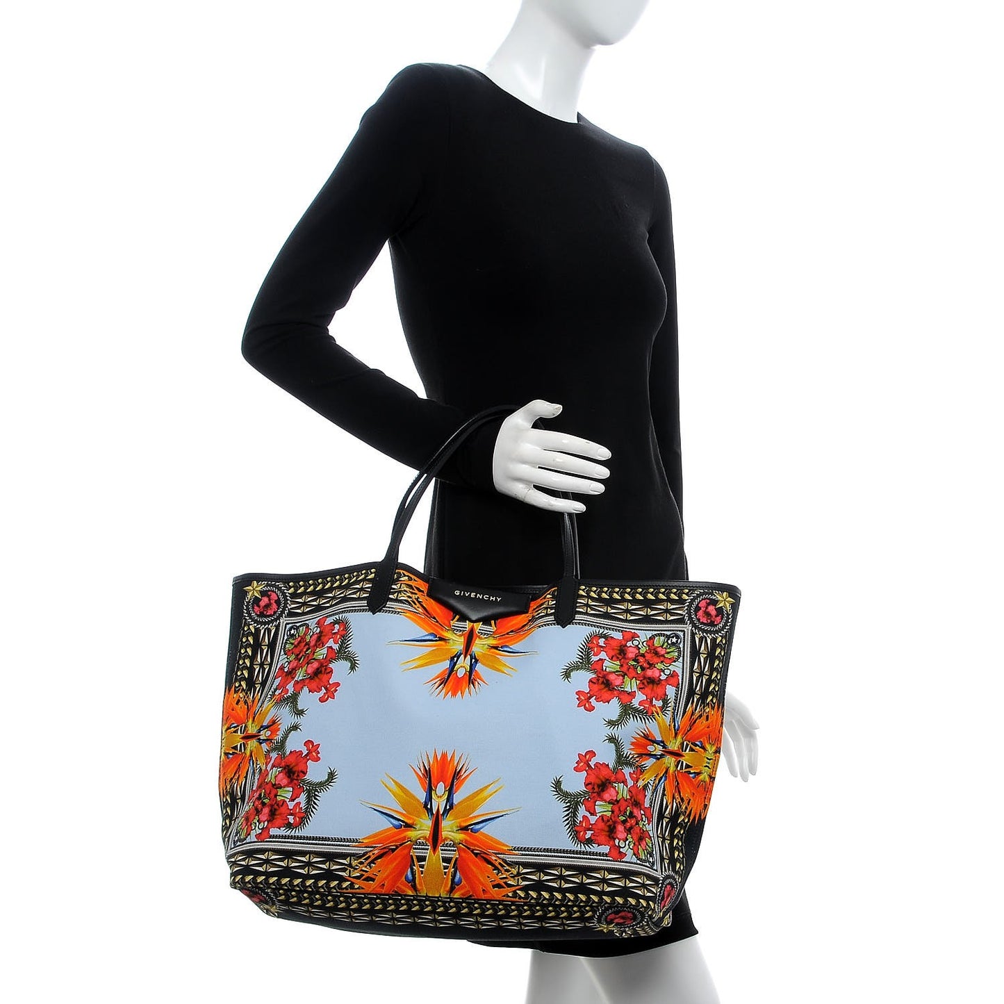 Canvas Calfskin Birds of Paradise Print Antigona Tote