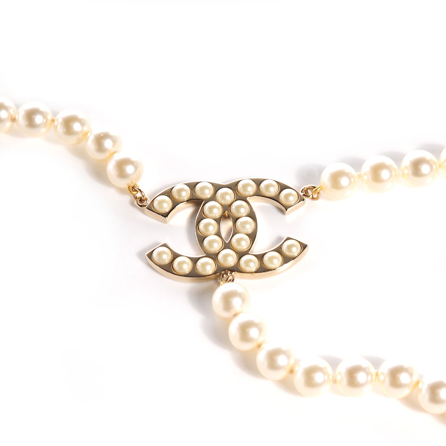Pearl CC Necklace Belt Light Gold