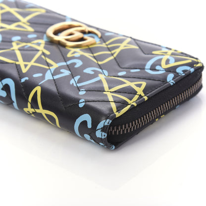 Gucci Calfskin Matelasse GucciGhost GG Marmont Zip Around Wallet Black New Acquamarine 7 of 10
