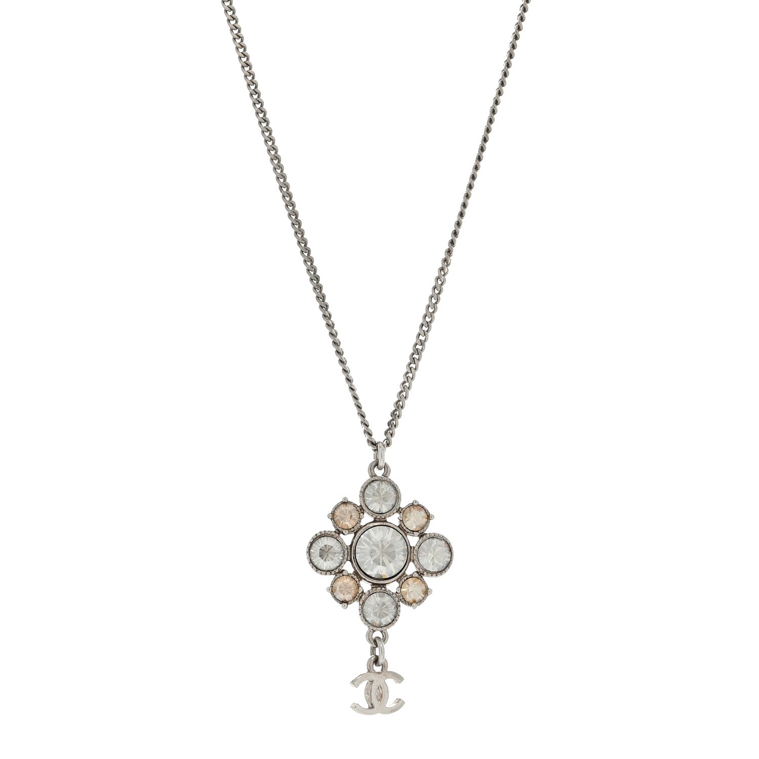 Chanel Crystal CC Drop Pendant Necklace Silver 1 of 4