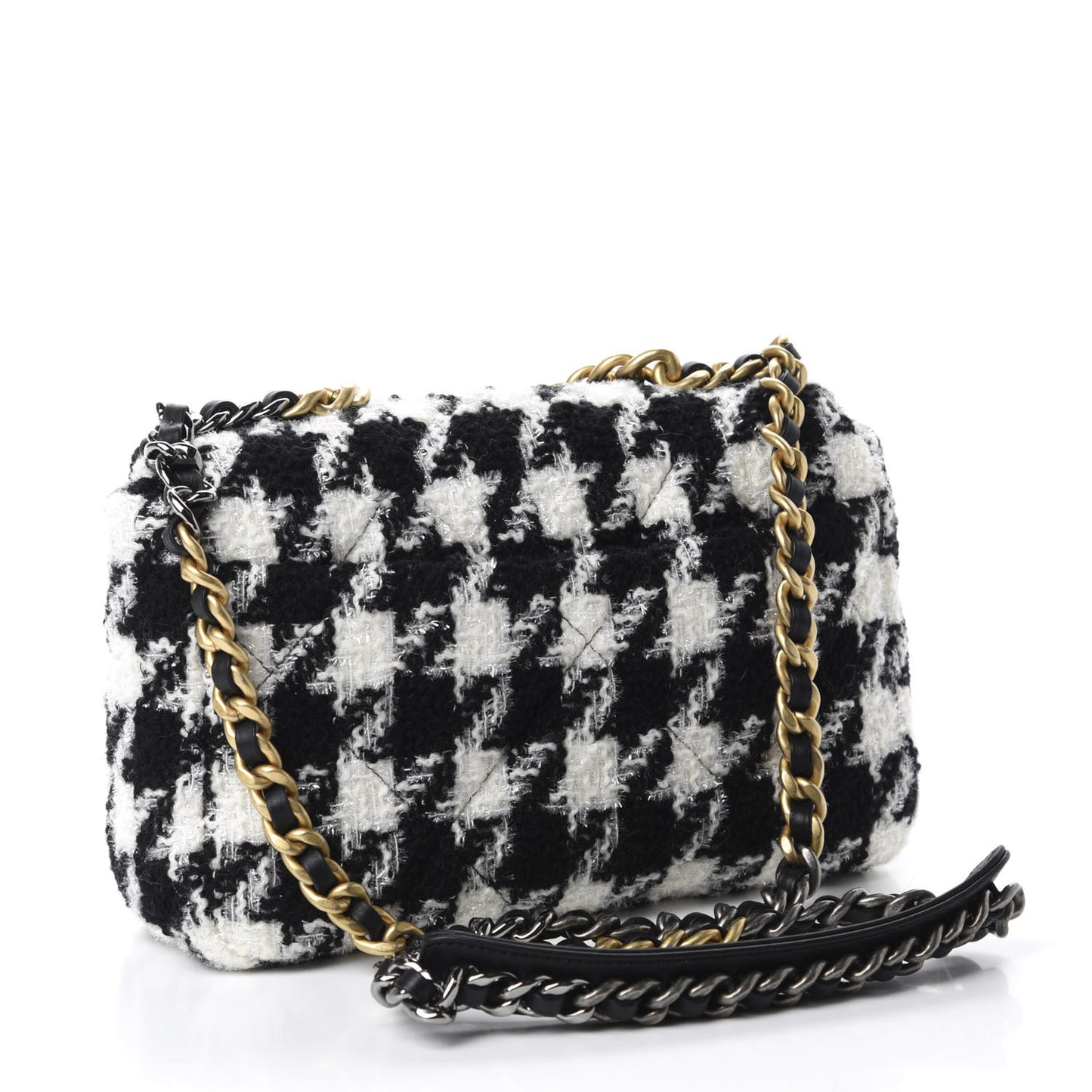 Tweed Quilted Medium 19 Flap Black Ecru White