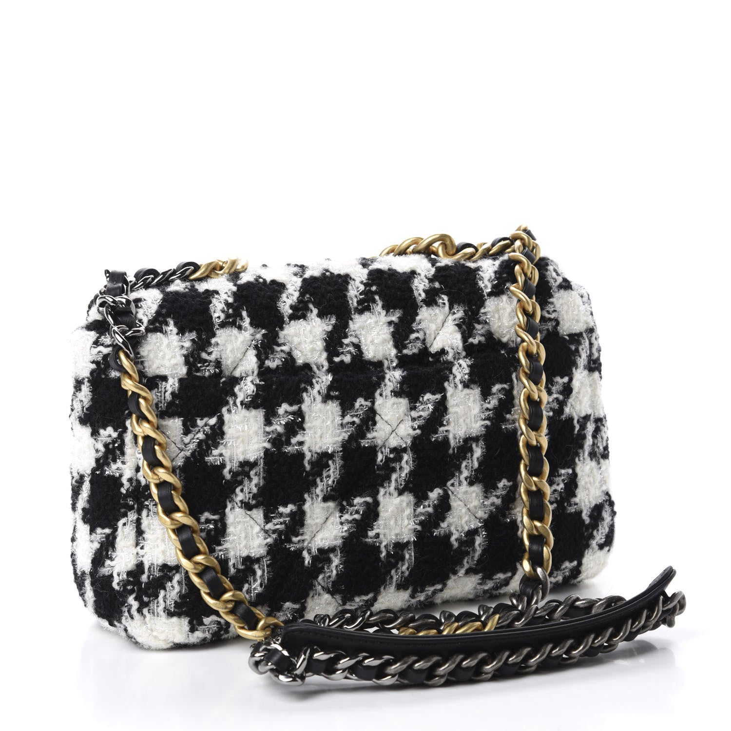 Chanel Tweed Quilted Medium 19 Flap Black Ecru White 3 of 10