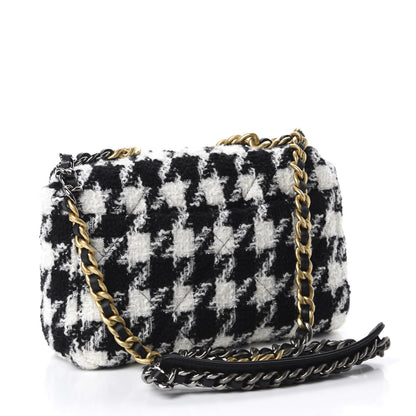 Chanel Tweed Quilted Medium 19 Flap Black Ecru White 3 of 10