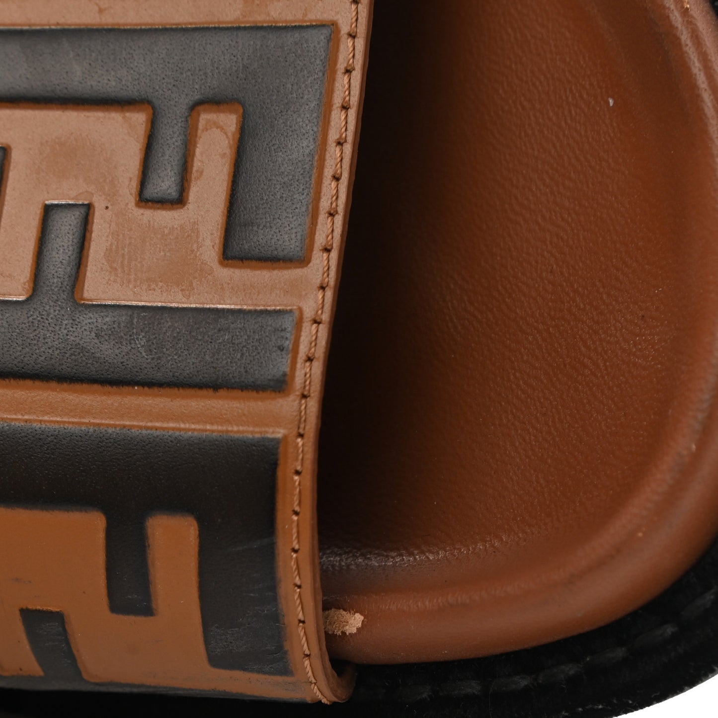 Calfskin FF Embossed Pearland Slide Sandals 36.5 Tobacco Moro
